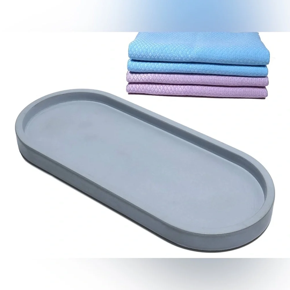 NEW Concrete Oval Vanity Tray Counter Concrete Tray Bathroom Organizer 10x4